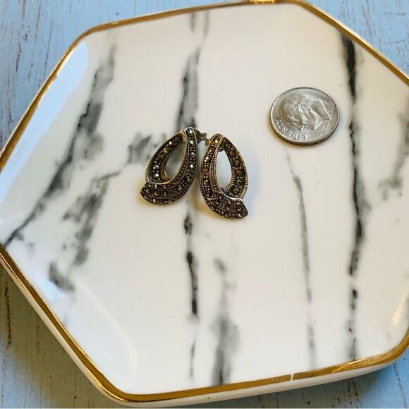 Sterling Silver Marcasite Earrings Sterling Backs - Picture 1 of 3